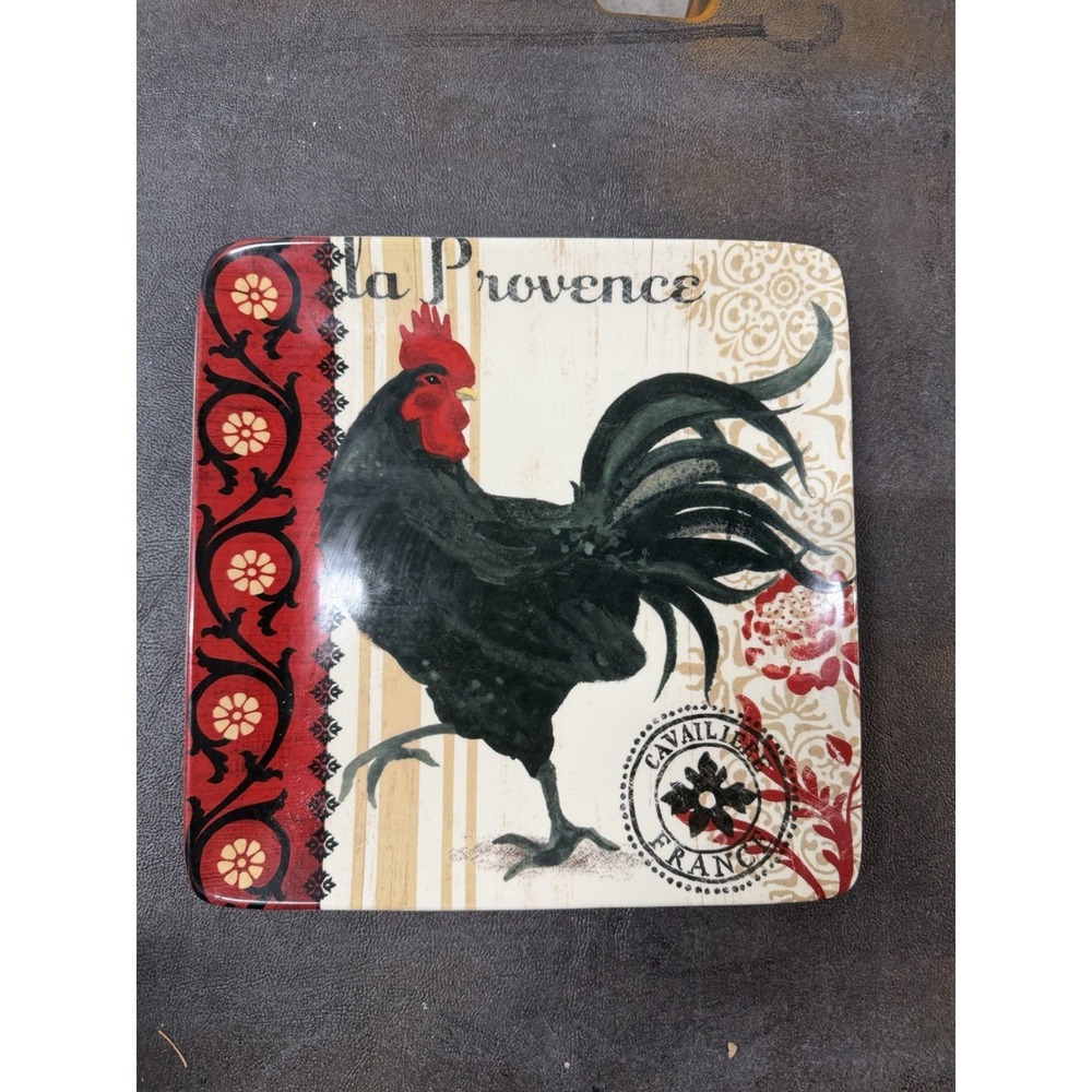 Certified International 11" Square Ceramic Rooster Plate, Jennifer Brinley